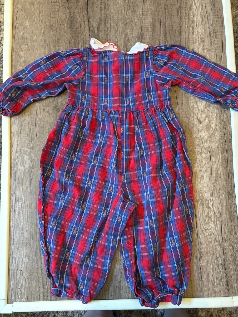 Vintage Oshkosh B’Gosh Baby B’Gosh Teddy Bear Romper Bubble Plaid Collar 24M